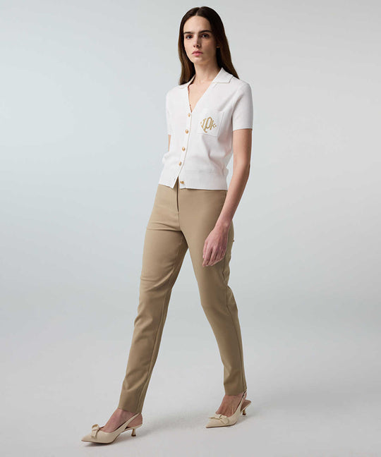 Lurex-Waisted Skinny Trousers
