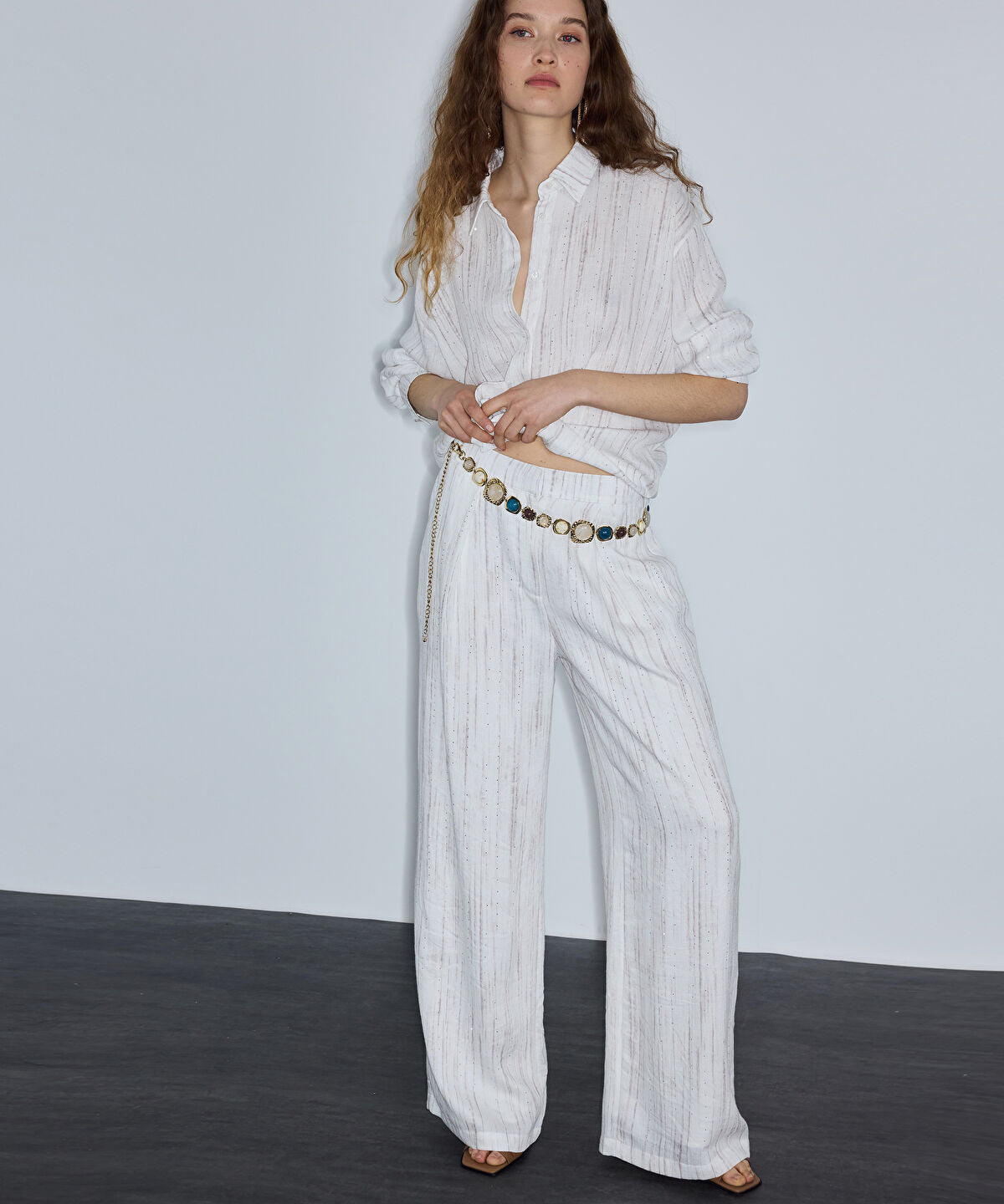 Zoomed Embellished Wide-Leg Trousers