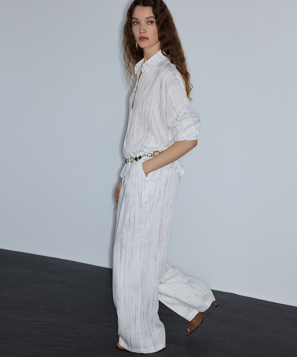 Zoomed Embellished Wide-Leg Trousers