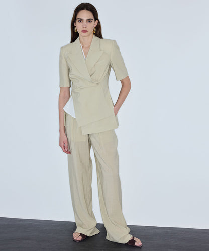 Belted Crinkle-Effect Trousers