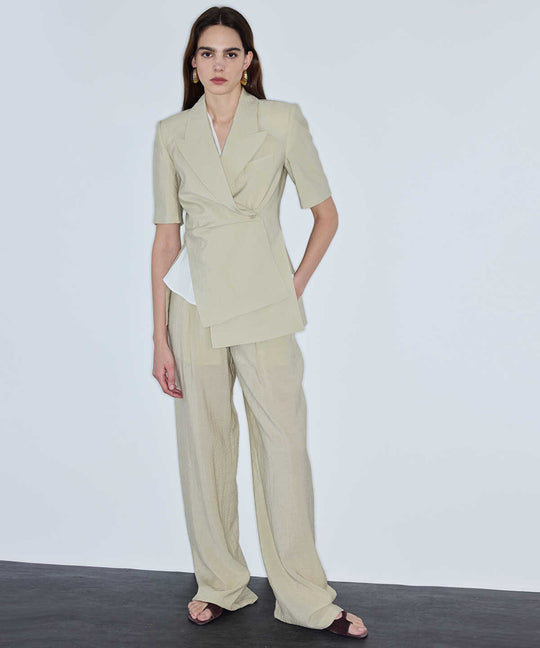 Belted Crinkle-Effect Trousers