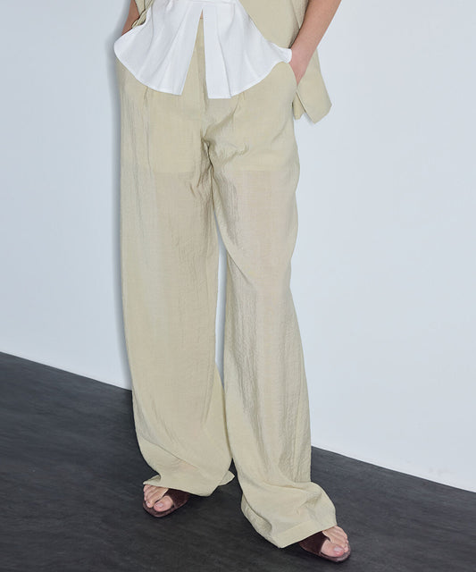 Belted Crinkle-Effect Trousers