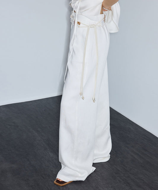 Linen-Blend Wide-Leg Trousers