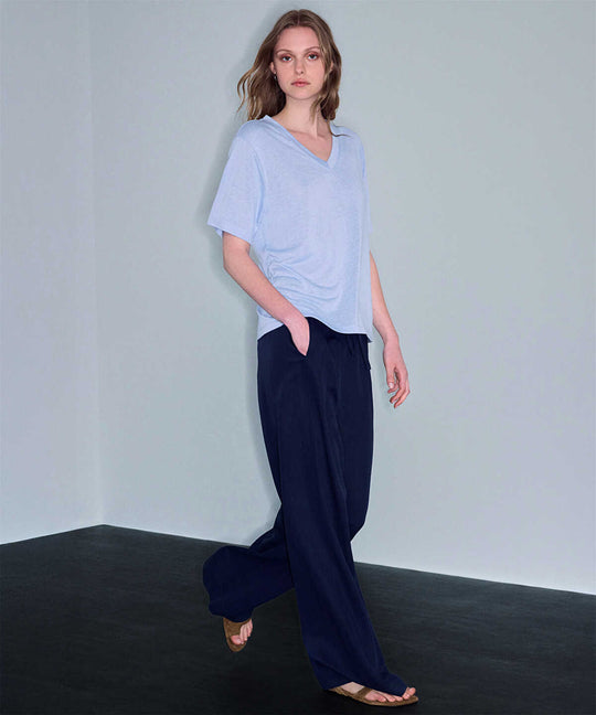 Elastic Waist Wide-Leg Trousers