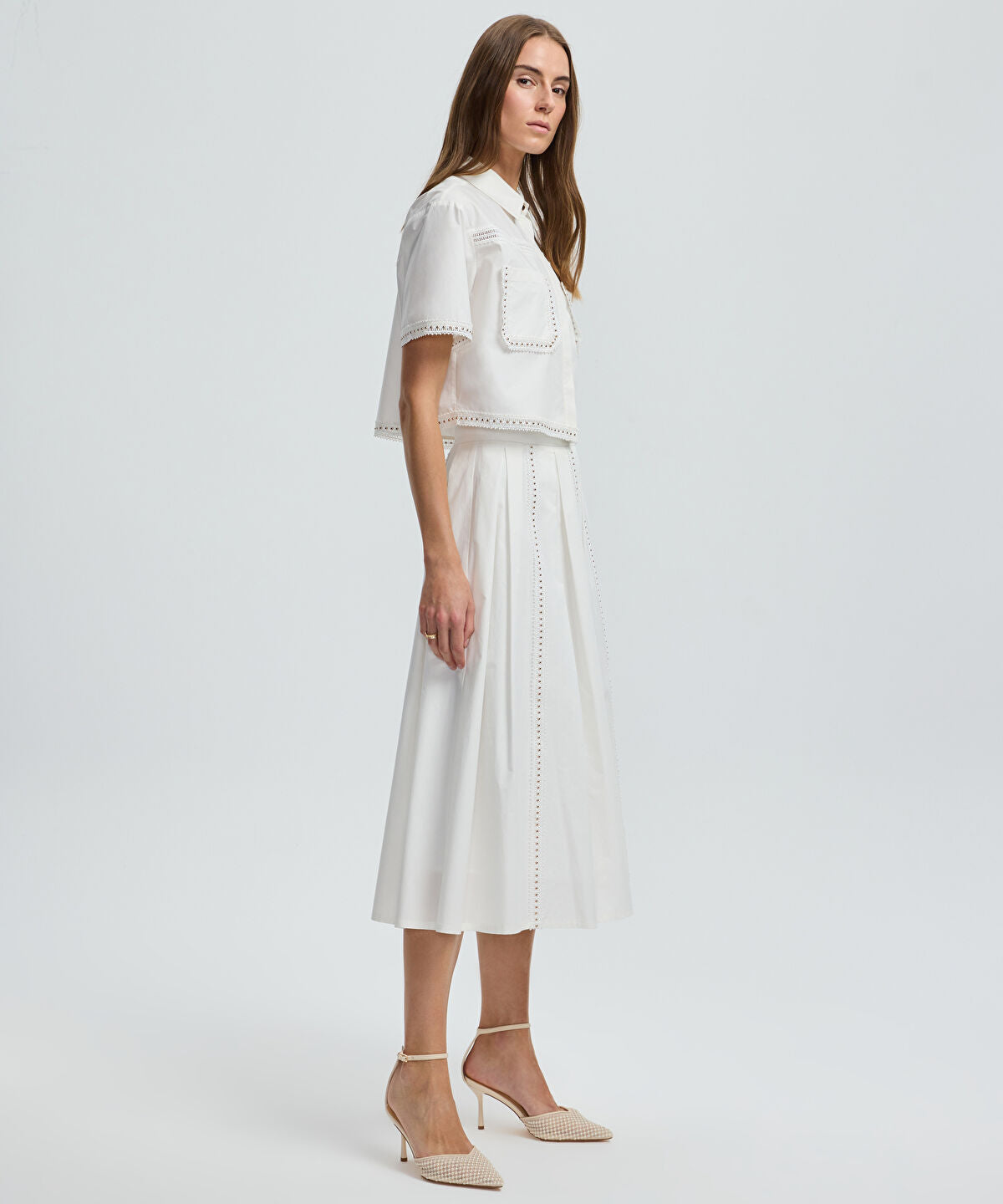 Zoomed Lace-Trim Poplin Skirt