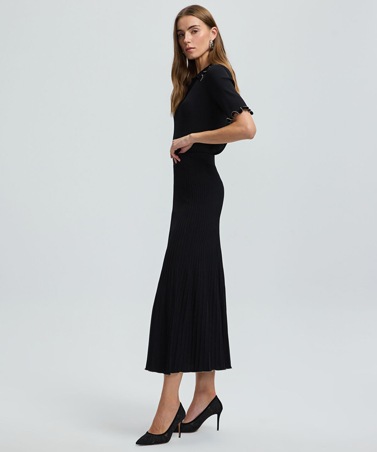 Zoomed Embellished Knit Skirt