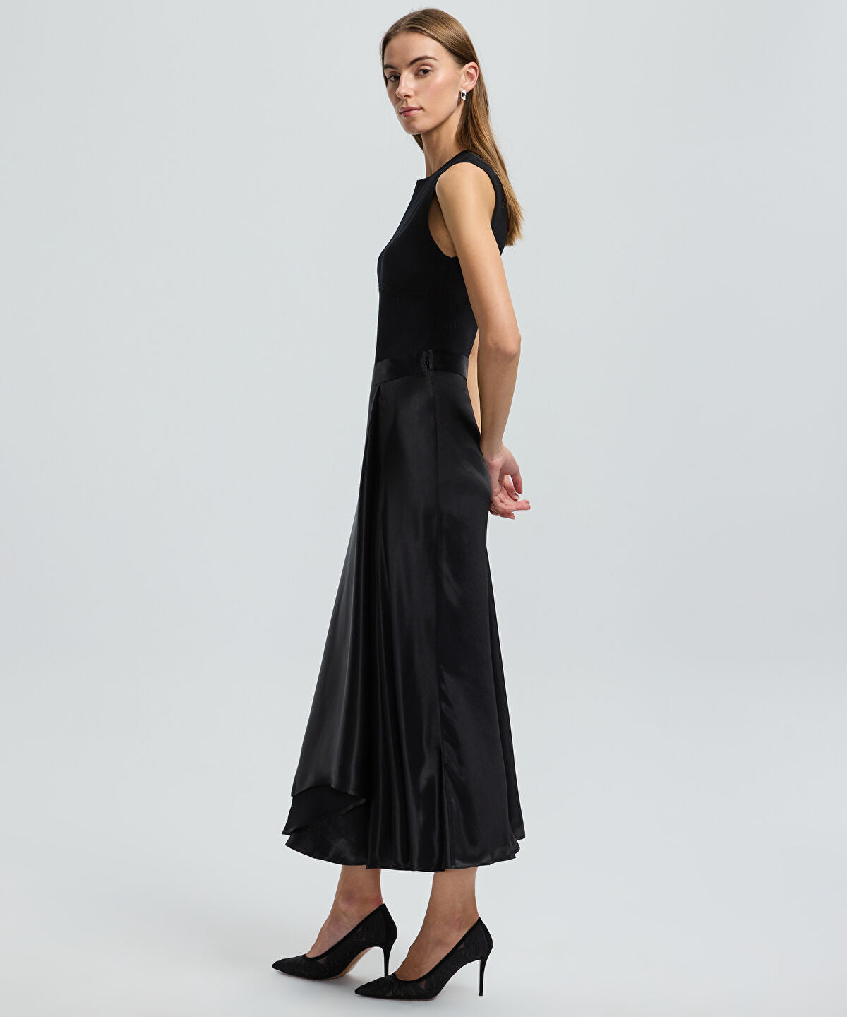 Zoomed Satin Midi Skirt