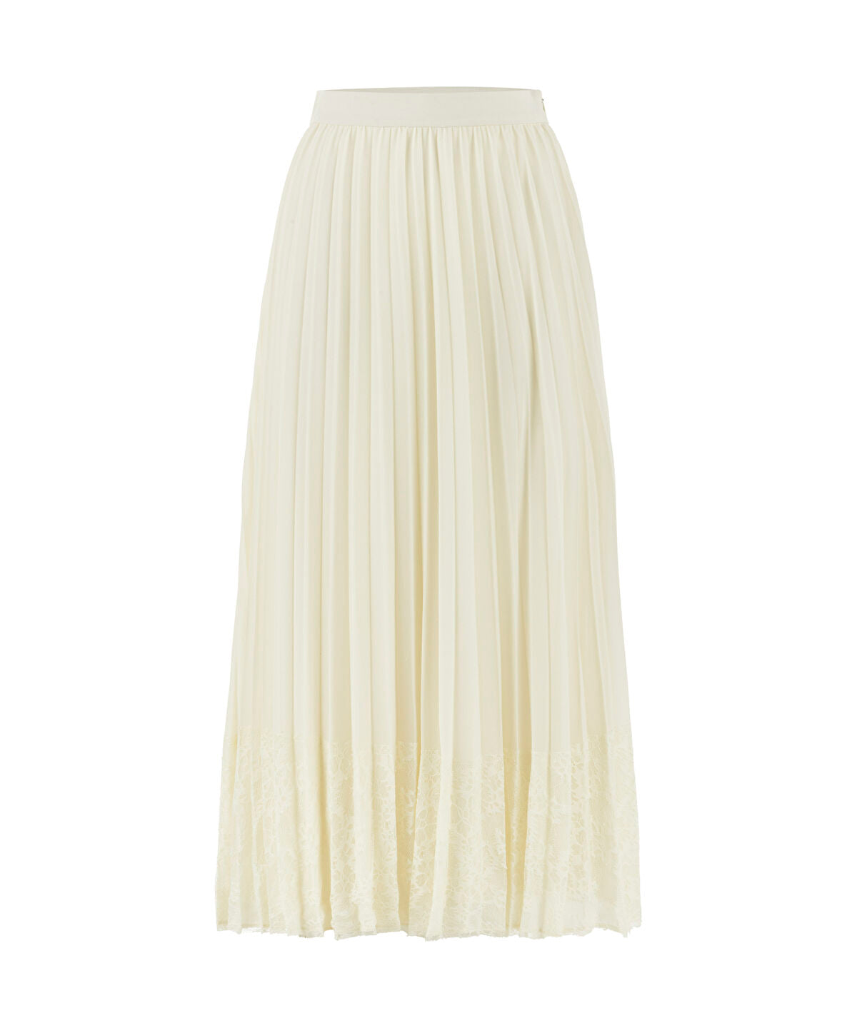Zoomed Pleated Lace Hem Midi Skirt