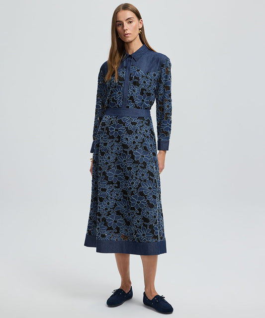Floral Lace Denim Skirt