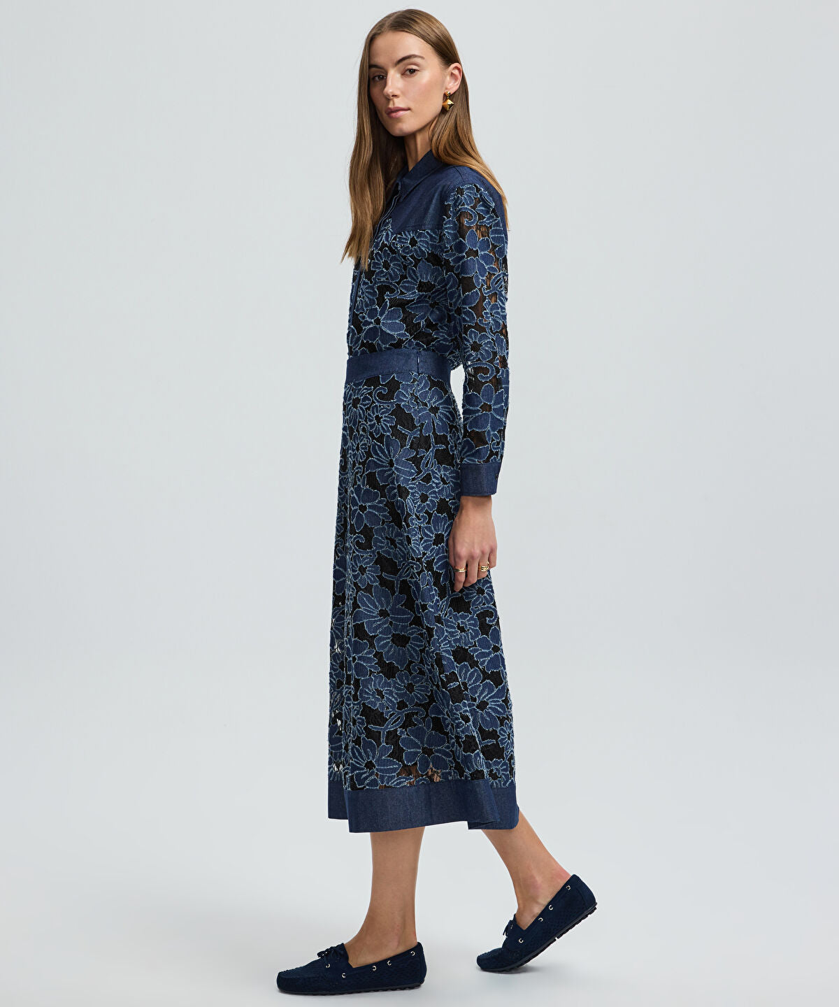 Floral Lace Denim Skirt