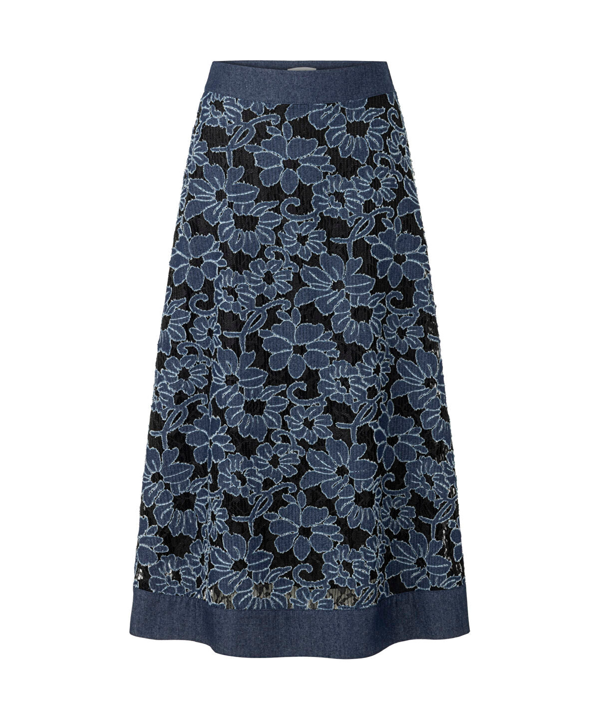 Zoomed Floral Lace Denim Skirt