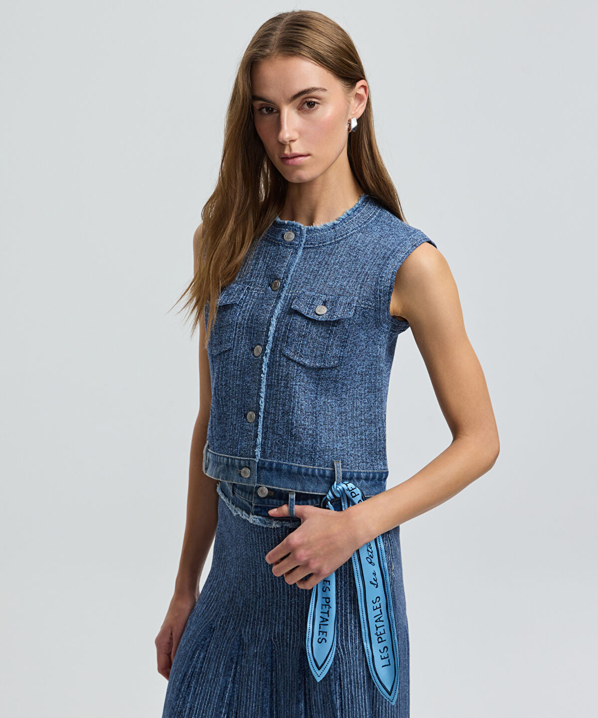 Zoomed Pleated Denim Skirt