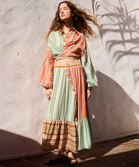 Color-Block Striped Skirt