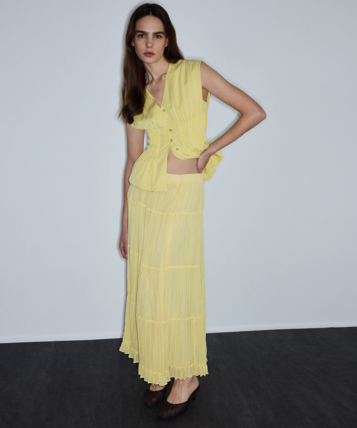 Zoomed Pleated Chiffon Maxi Skirt
