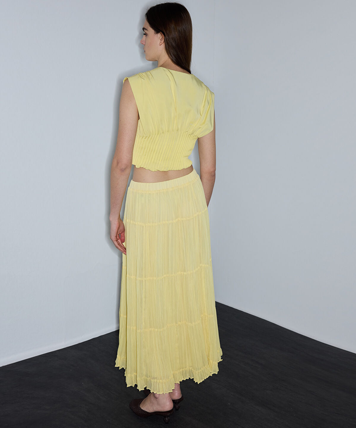 Zoomed Pleated Chiffon Maxi Skirt