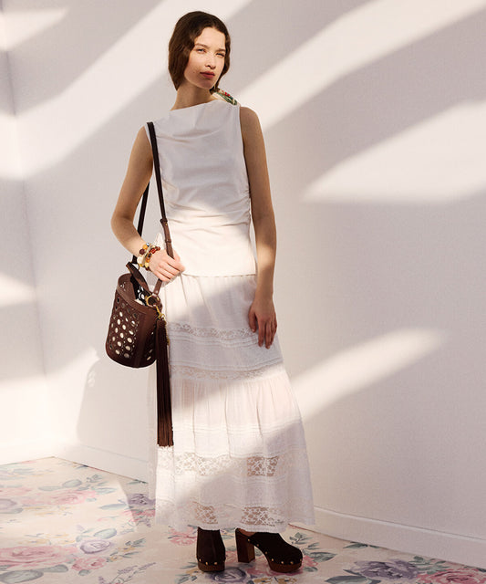 Lace-Trimmed Maxi Skirt