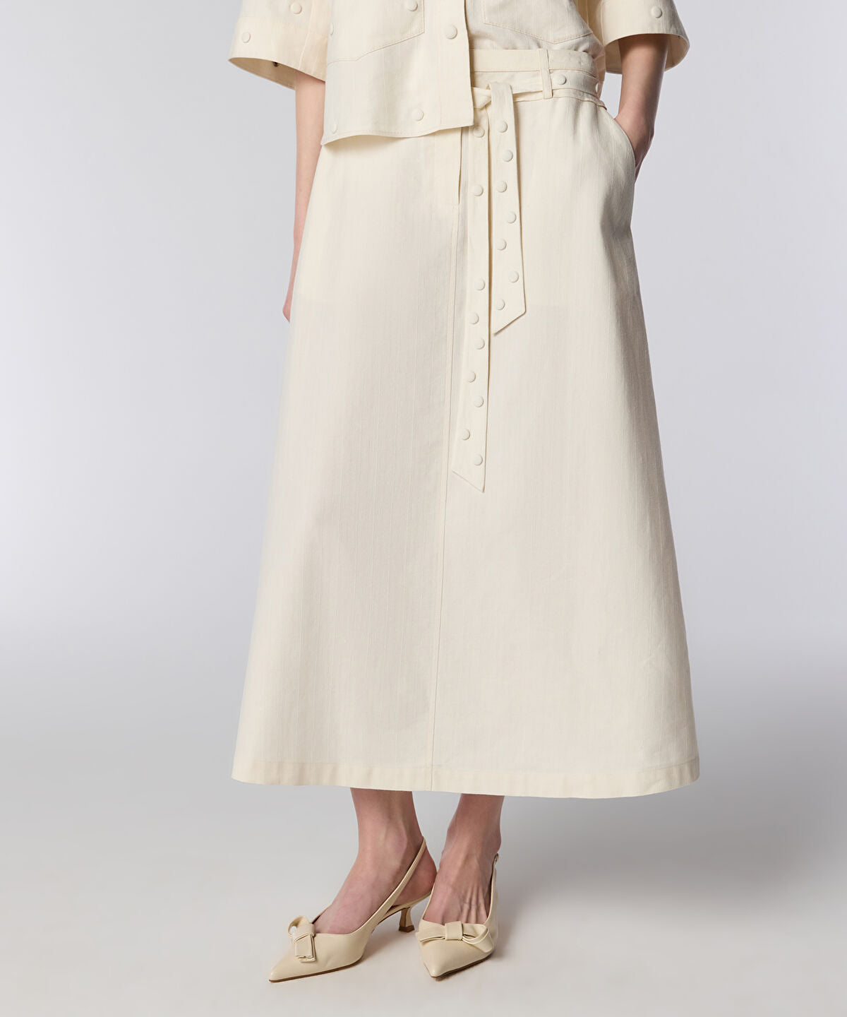 Midi Skirt with Studded Waistband