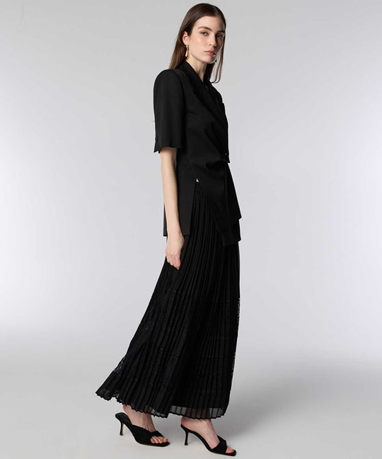 Lace-Trim Pleated Skirt