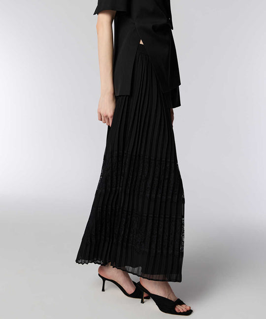 Lace-Trim Pleated Skirt