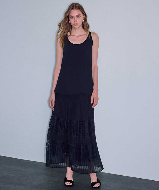 Lace-Trim Chiffon Skirt