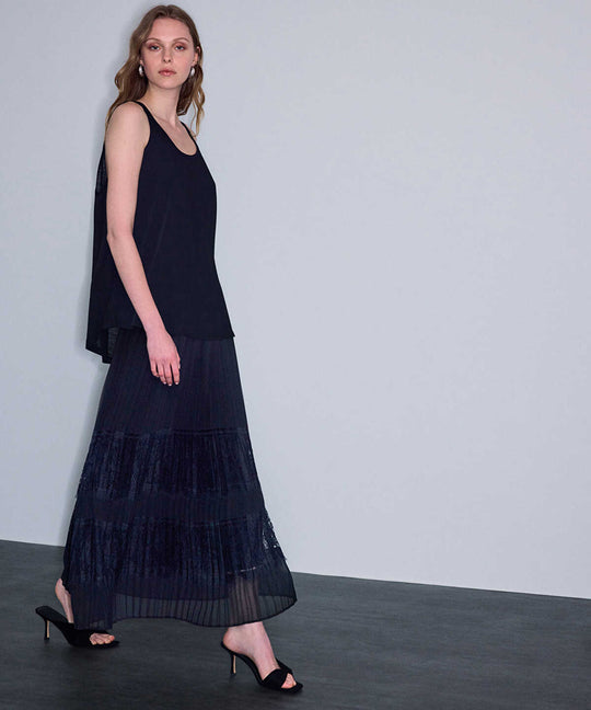Lace-Trim Chiffon Skirt