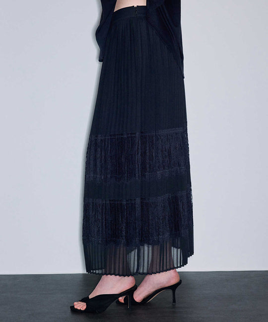 Lace-Trim Chiffon Skirt