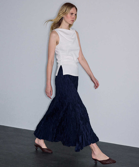 Crinkle-Effect Midi Skirt