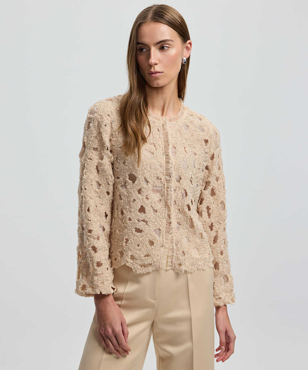 Zoomed Tulle-Trim Beaded Jacket