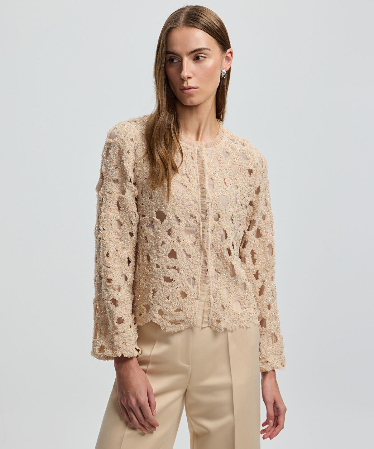 Zoomed Tulle-Trim Beaded Jacket