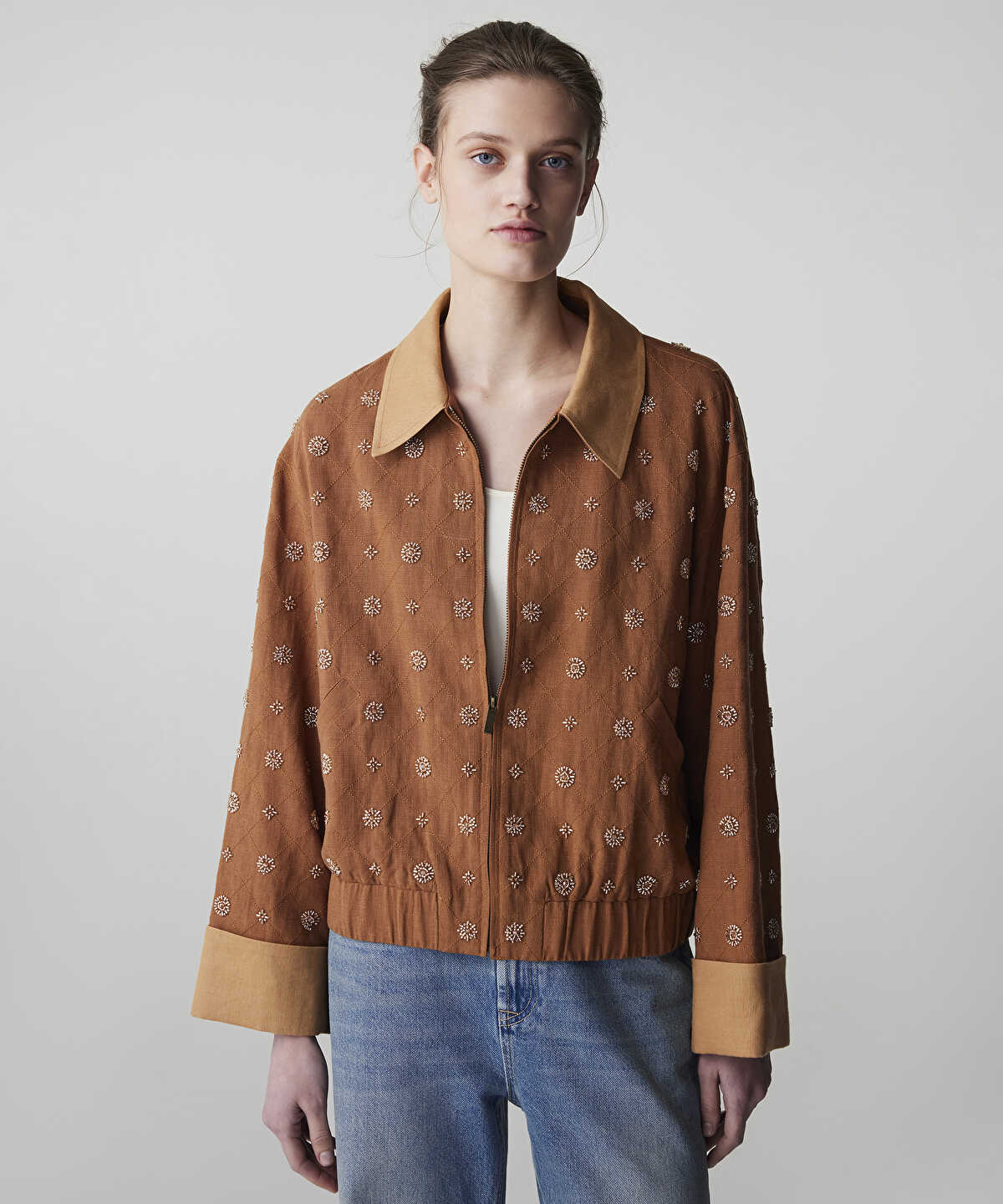 Zoomed Embellished Color-Block Jacket