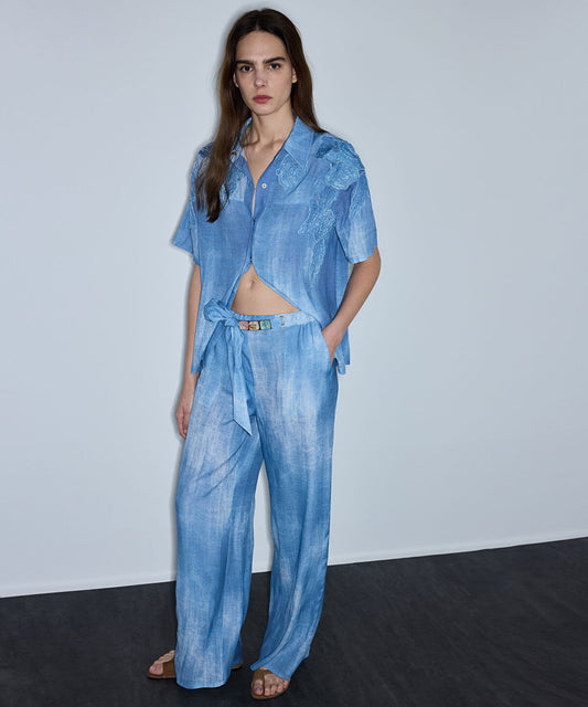Denim-Print Viscose Jacket