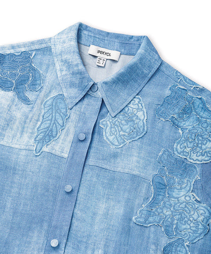 Denim-Print Viscose Jacket