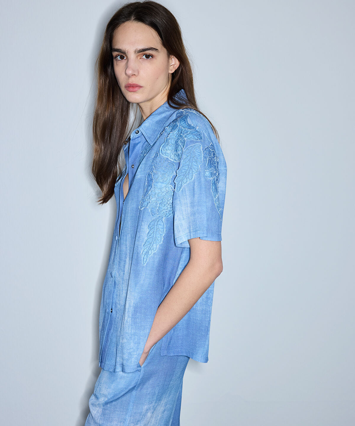Denim-Print Viscose Jacket