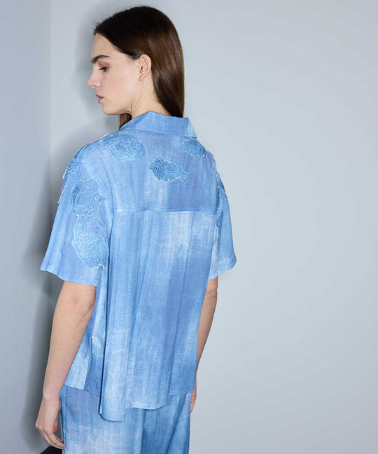 Denim-Print Viscose Jacket