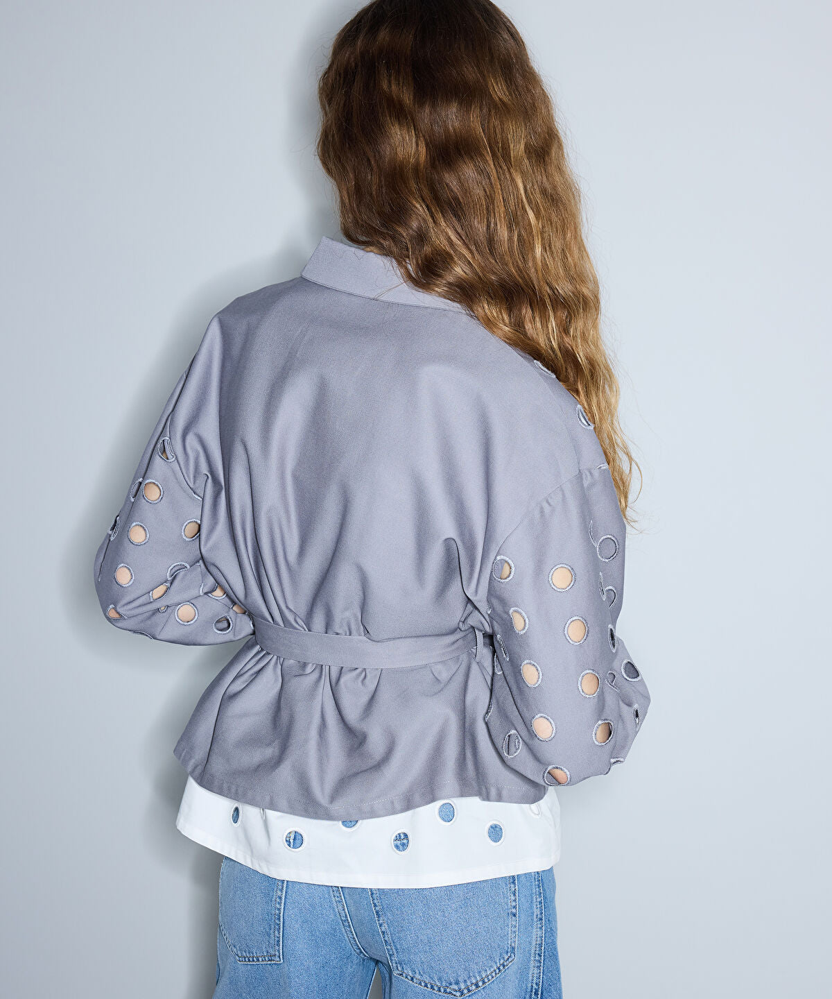 Zoomed Color-Block Mixed-Media Jacket