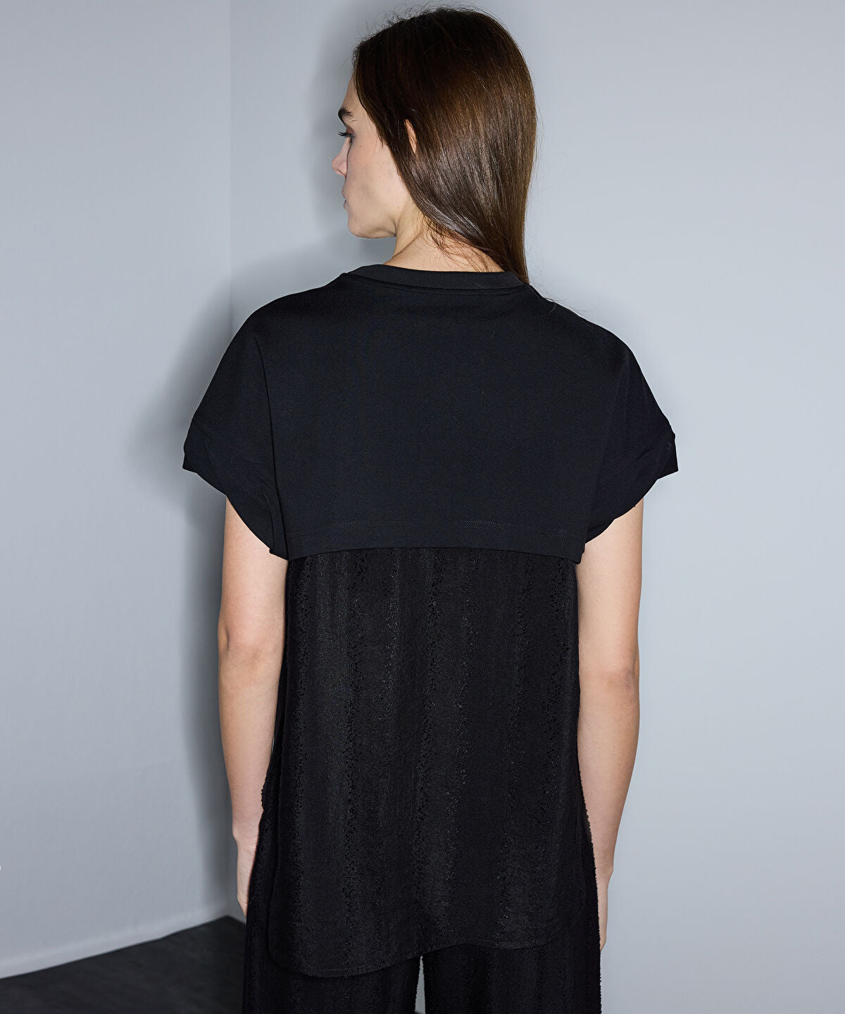 Zoomed Mixed Media Jacquard Blouse