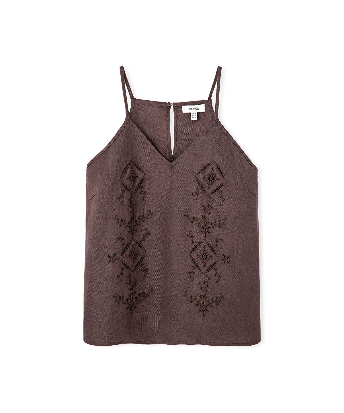Zoomed Embroidered V-Neck Linen Blouse
