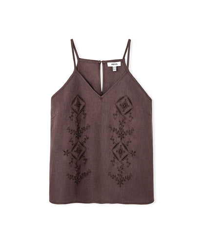 Embroidered V-Neck Linen Blouse