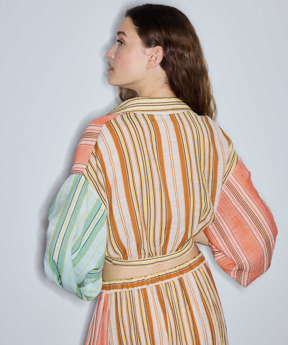 Zoomed Color-Block Striped Blouse