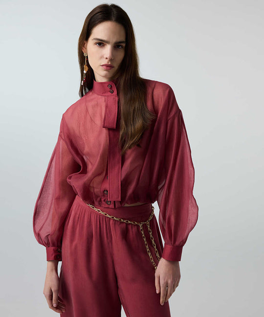High-Neck Balloon Blouse