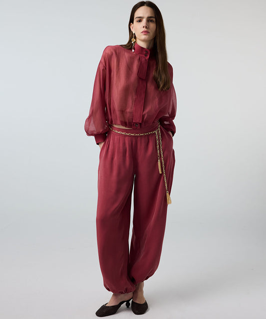 High-Neck Balloon Blouse