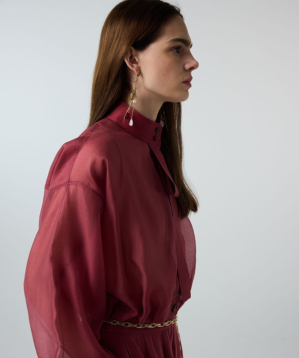 Zoomed High-Neck Balloon Blouse