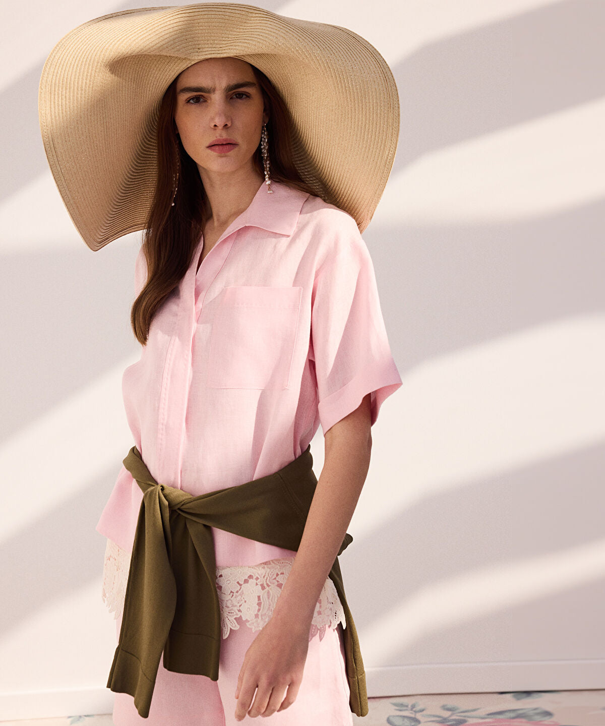 Zoomed Single-Pocket Linen Blouse