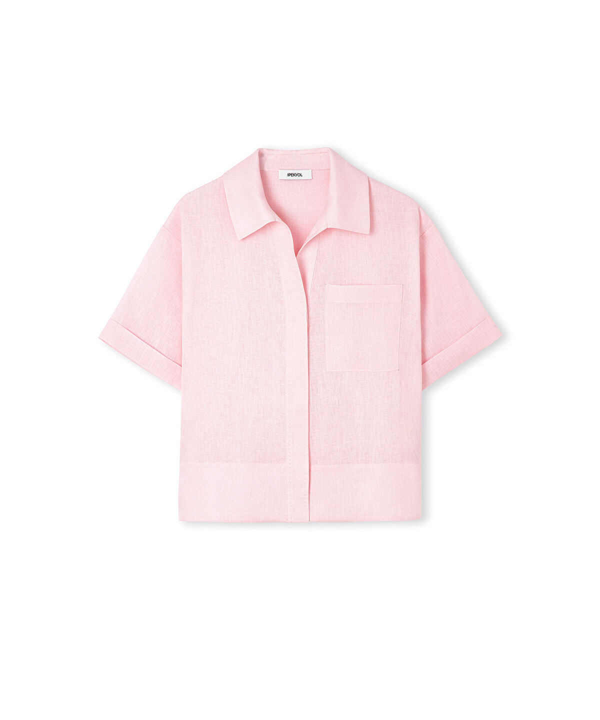 Zoomed Single-Pocket Linen Blouse