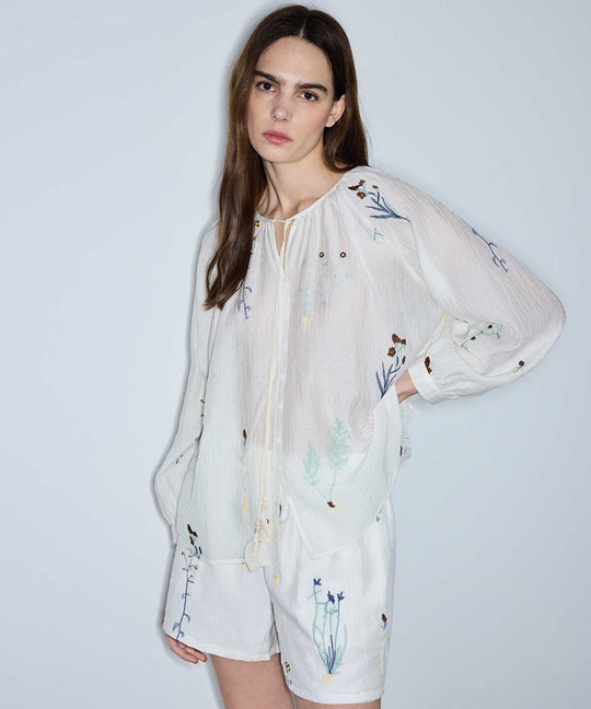 Textured Floral Embroidered Blouse