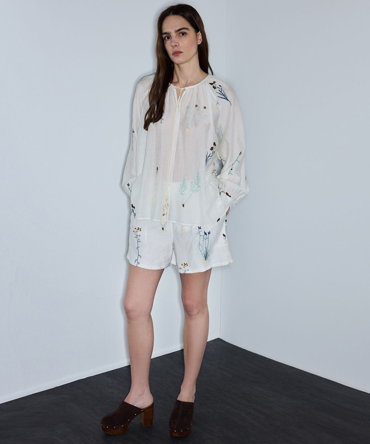 Zoomed Textured Floral Embroidered Blouse