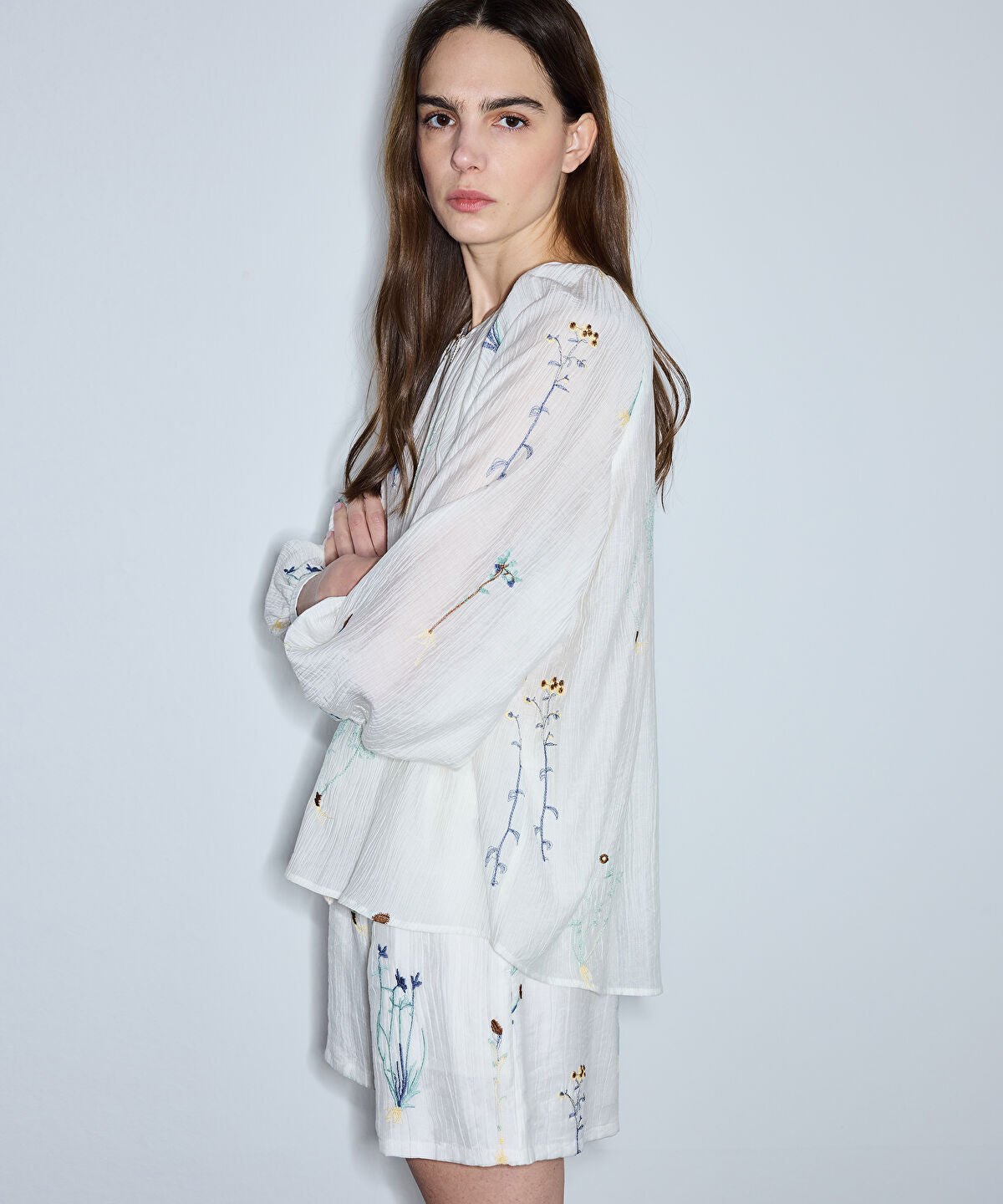 Zoomed Textured Floral Embroidered Blouse