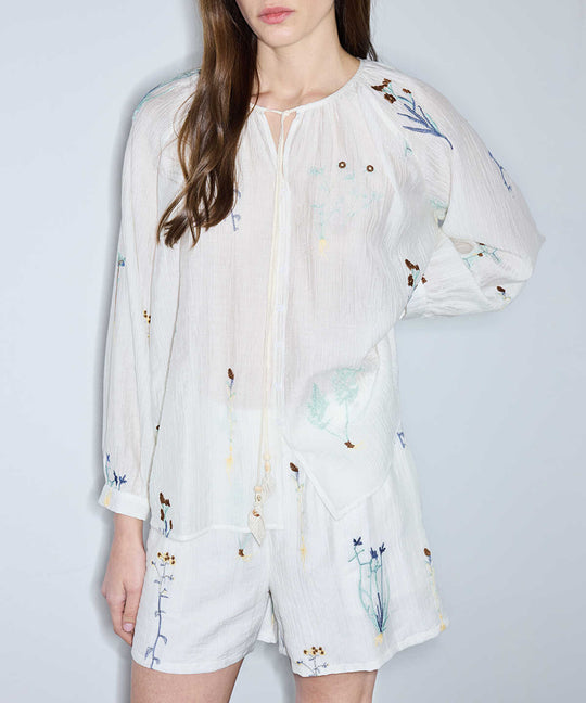 Textured Floral Embroidered Blouse