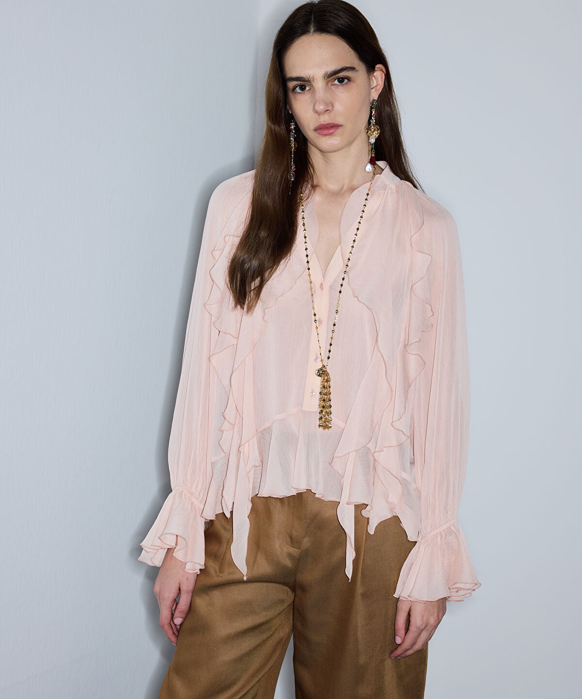 Zoomed Ruffled Chiffon Blouse