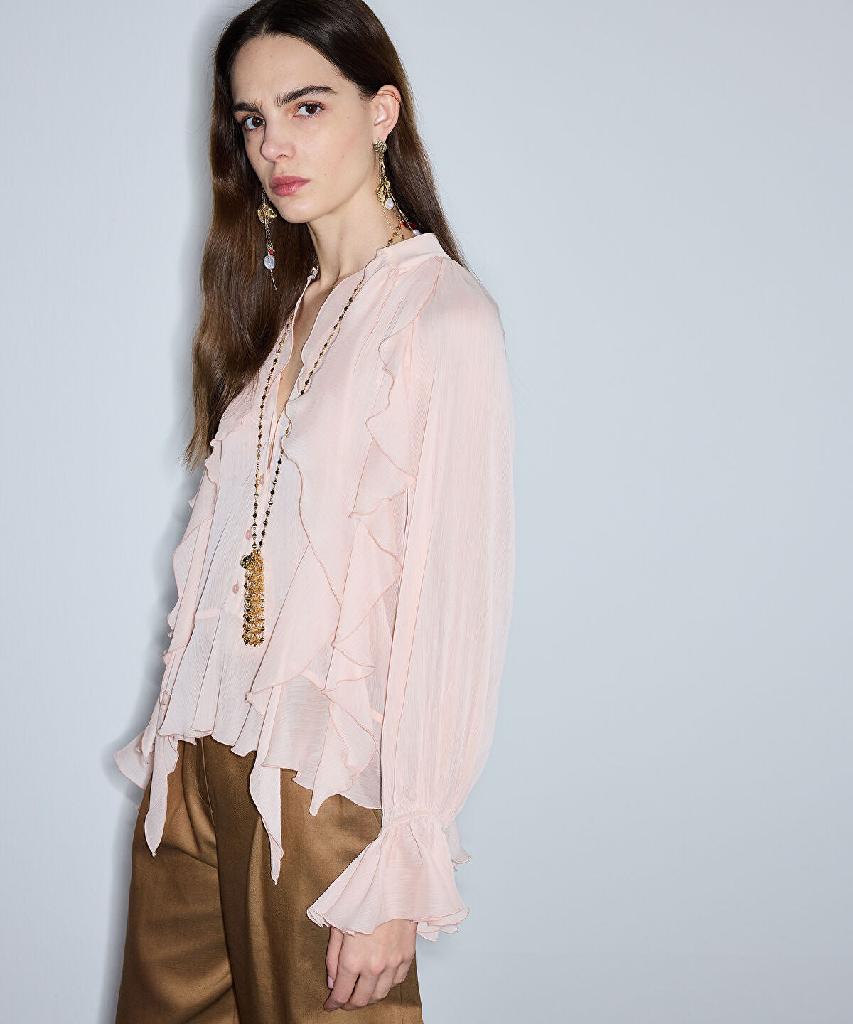 Zoomed Ruffled Chiffon Blouse